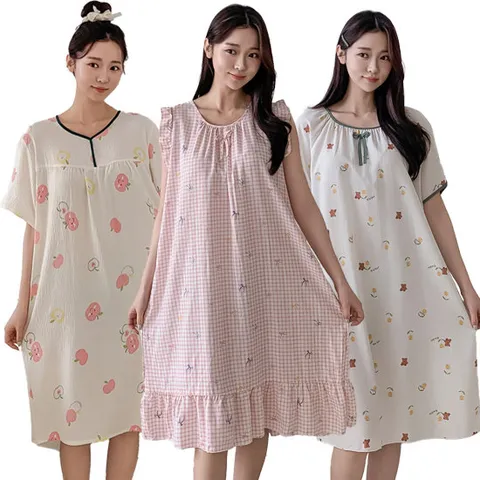 [시노코]  여성 잠옷 파자마 롱 원피스 민소매 반팔 프리사이즈