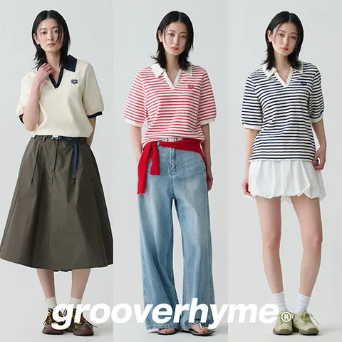 그루브라임 26SS 최신상 여성 엠보와플 오픈 카라 티셔츠 3종