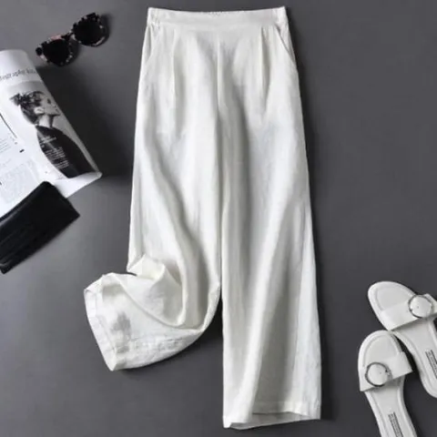 [의류] 여성 린넨 와이드 롱팬츠 허리밴딩 마바지 정장 출근룩 오피스룩 팬츠 4컬러