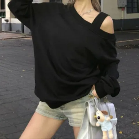 원숄도 오프숄더 오버핏 긴팔 티셔츠 언발