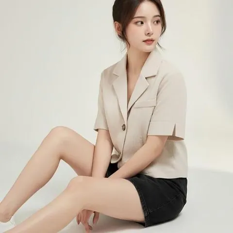 여성 크롭 디자인 짧은 크롭 스타일 여름 외출 편안한 반팔 자켓