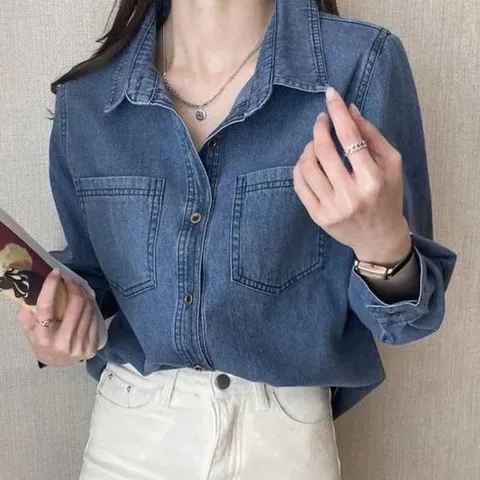 블라우스셔츠 빈티지 진청 데님셔츠 캐주얼셔츠 남방 봄가을 청셔츠