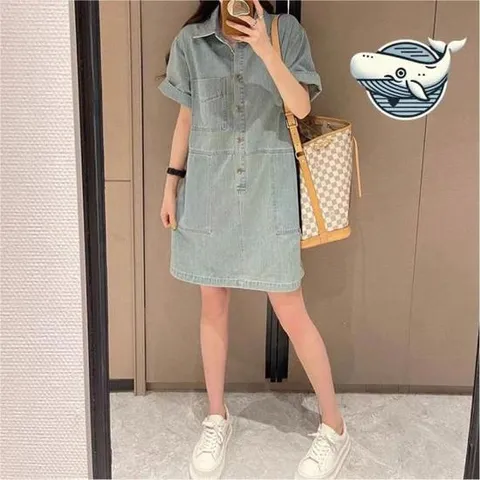 린넨원피스 시원한 여름 카라 롤업 데님 원피스 다용도