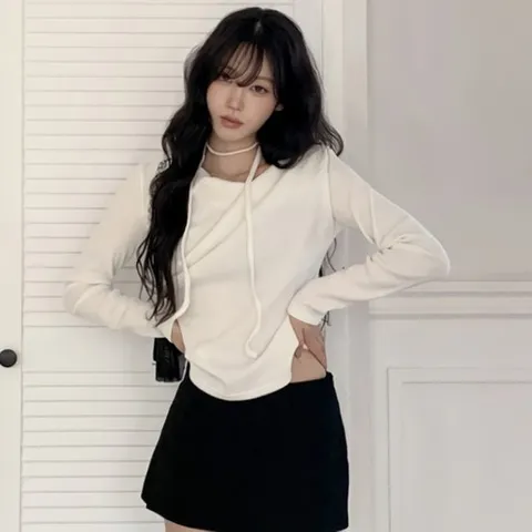 여성 초커 드레이프 셔링 잘록핏 원 오프 니트