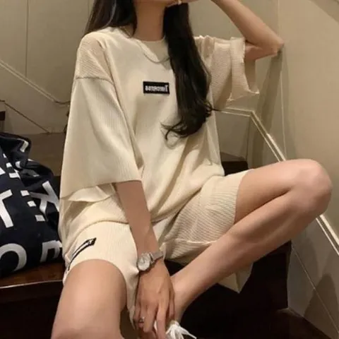 [JED] 라운드넥 신축성 여름 여성 오버핏 트레이닝복 통기성 허리밴딩 골지