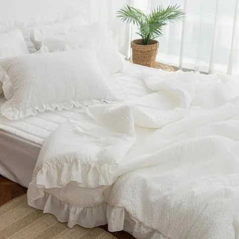 여름이불베개세트 크림 뱀부 여름 침구 Q 시어서커 이불 침대패드 세트