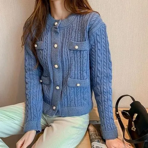 [JED] 오피스룩 봄가디건 블루 럭셔리 패션 꽈배기 가디건 신상