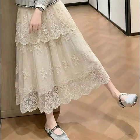 [아리엘스타일]레이스자수 로맨틱무드 롱스커트 그랑떼레이스스커트