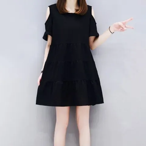 오픈숄더 미디원피스 면 여름 귀여운 A라인 원피스