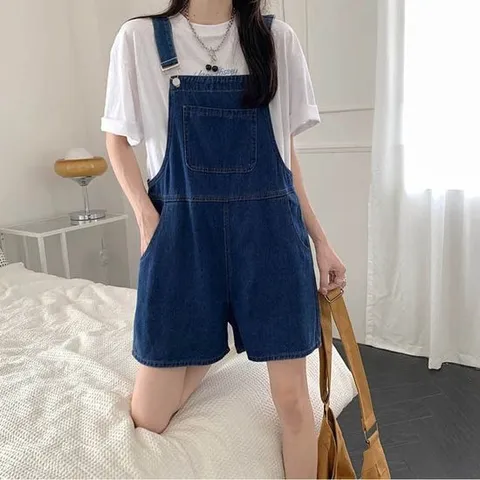 청바지 오버롤즈 진청 데님 여성 점프 여름 멜빵바지