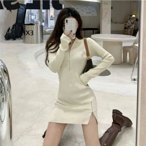 티타임 여성원피스 원피스 니트 여 스트리트 타이트한