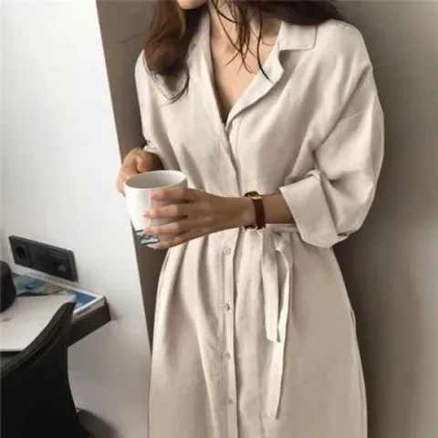 셔츠형 칼라 와이드 나조라 오버그로우 원피스