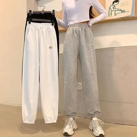 [옷은날개] 여자 데일리 무지개 자수 트레이닝 밴딩 팬츠 바지