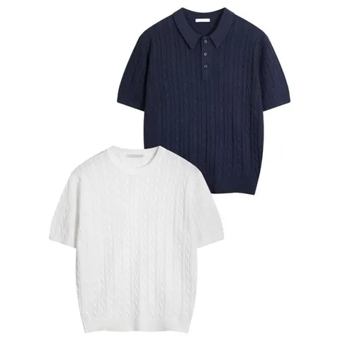 [해리슨][해리슨] 케이블 반팔 니트 (카라넥,라운드) 2종 택1