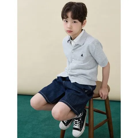 [빈폴키즈] [솔솔니트] 반소매 면 플레인 T칼라 가디건  그레이 (BI645AU023)