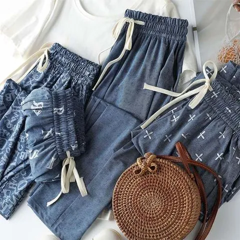 와이드 데님 쿨팬츠 여름 밴딩