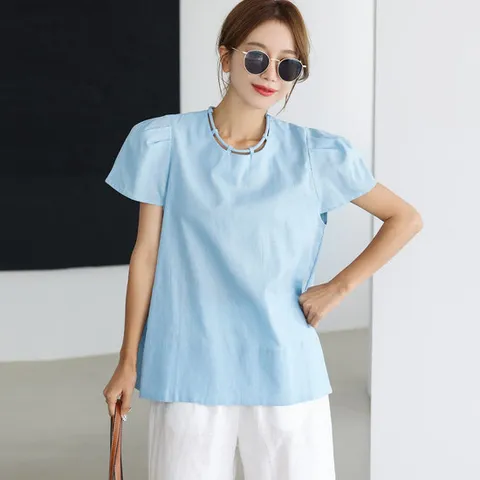 린넨 링 포인트 블라우스 KN174