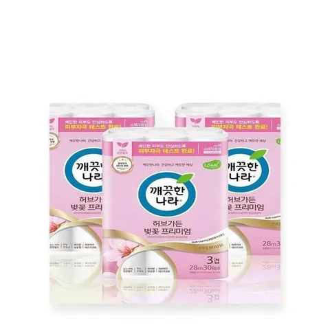 깨끗한나라 허브가든 벚꽃 3겹데코 28m30롤 x 3팩(SH)