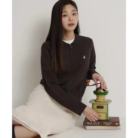 [ 현대백화점 ][빈폴레이디스]  이중지 칼라넥 집업 카디건 - 브라운 (BF615AC07D)  BF615AC07D