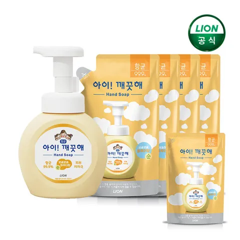 아이깨끗해 핸드워시 250ml 용기 x 1개 + 200ml 리필 x 4개 + 순 100ml 리필 x 1개(옵션션택)