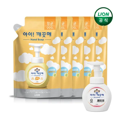 아이깨끗해 핸드워시 리필 200mlx5개 + 250ml 공용기x1개(옵션션택)