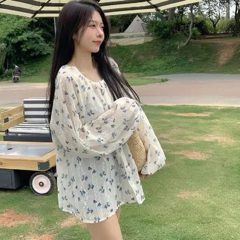 [쉐도우샵]여리여리 소개팅 플라워 블라우스 가디건 (17595767A)