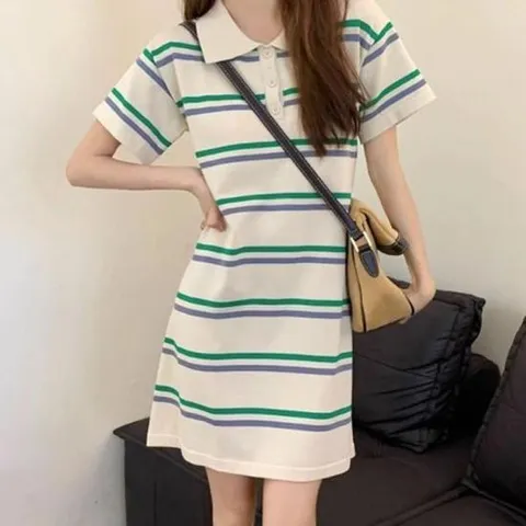 카라포인트 여자 단가라 카라 원피스 반팔 스트라이프 폴로 미니원피스