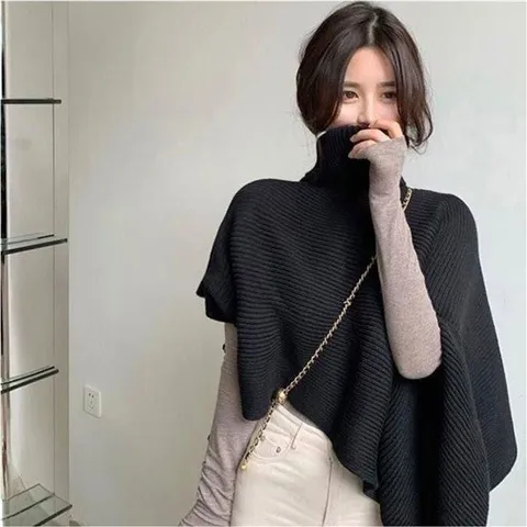 케이프 목폴라 어깨 페이크 터틀넥 숄 여성 니트