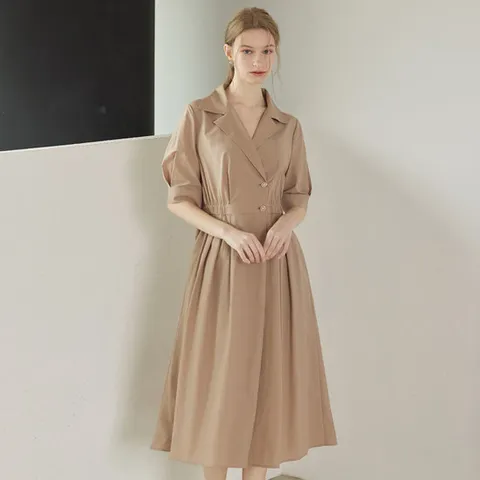 [리안뉴욕] (택가 359,000원) 경량 오픈카라 원피스