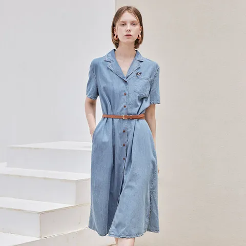 [리안뉴욕] (택가 219,000원) 데님 워시드 롱 데일리 원피스