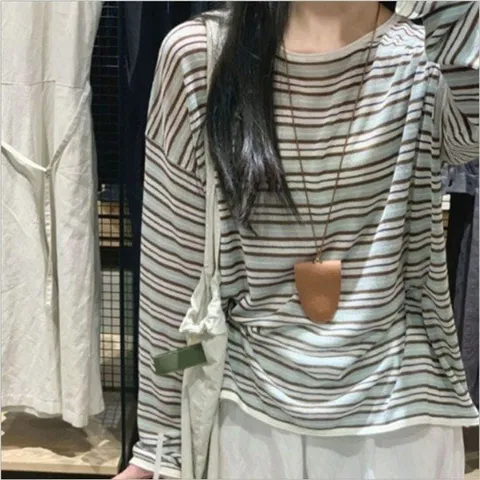 단가라 티셔츠 배색 여성 스트라이프 루즈핏