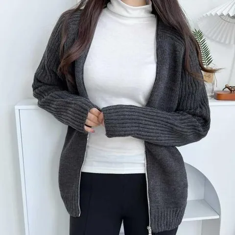 반짝이가디건 여자 브이넥 지퍼 집업 가디건 니트 긴팔티셔츠