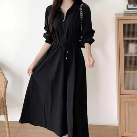 하객룩 여자 카라 블랙 롱원피스 봄 가을 환절기