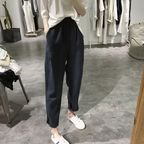 여성 4컬러 여름 절개포인트 허리밴딩 린넨 배기팬츠 린넨바지