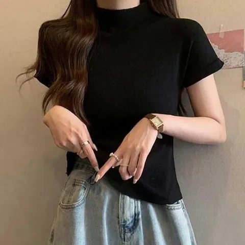 [SBD] 하프넥 베이직 반팔 하객룩 반목 여성 니트