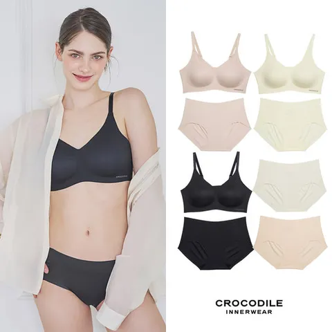 [시크릿쿠폰][크로커다일] 에어로쿨 인견쉘론 스트랩 심리스브라3+팬티5 8종세트 CDW6M131415_T2