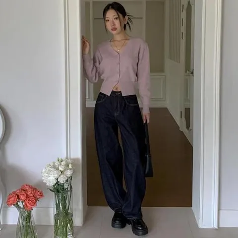 아트박스/옷자락 여자 스티치 디테일 보이핏 데님 팬츠