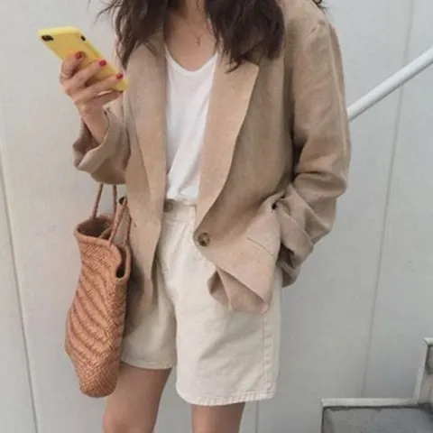 루즈핏 여성 린넨 자켓 블레이저 여성 카라 자켓 오피스 여름