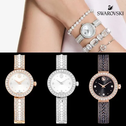 스와로브스키 SWAROVSKI Matrix 크리스탈 장식 여자 쿼츠 메탈 손목시계