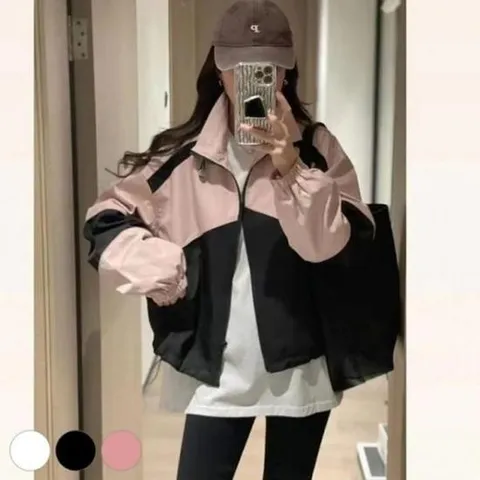 바람막이 자켓 기장 점퍼 크롭한 배색 여성 얇은 패션 소재