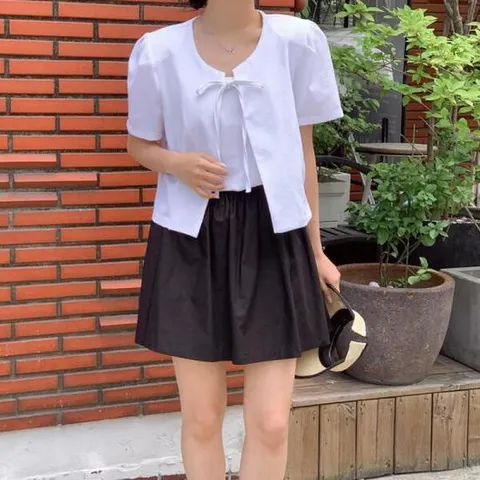 아트박스/옷자락 여자 썸머 린넨 끈 반팔 자켓세트