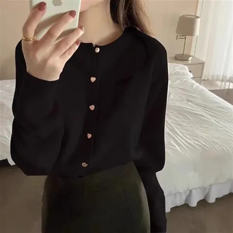 H 데일리 하트버튼 러블리 니트가디건