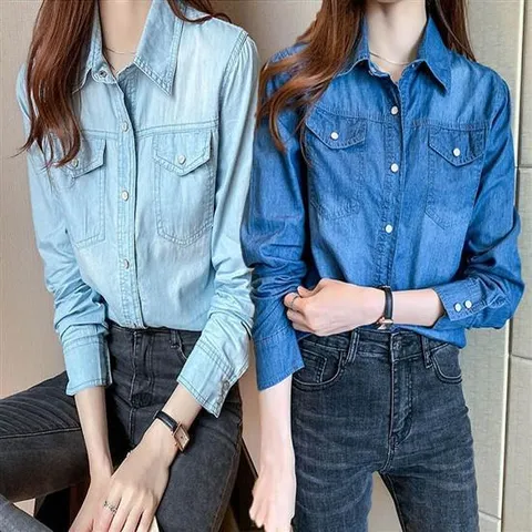 여성데님셔츠 여성 무지 데님셔츠 청남방 연청 진청 블라우스