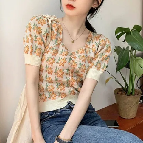 가디건 꽃무늬 브이넥 크롭 가디건