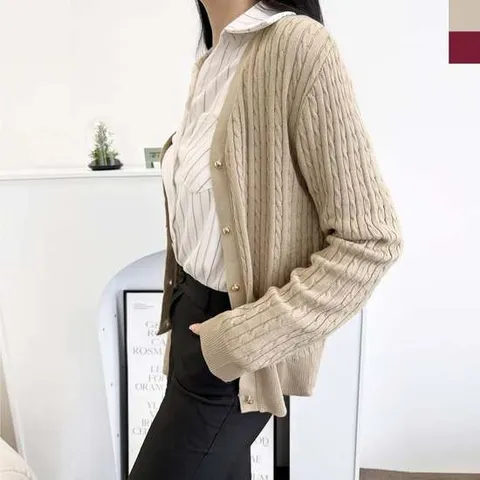 여자 꽈배기 골드버튼 가디건