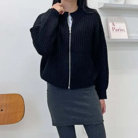 라운드넥 니트 여성 집업가디건