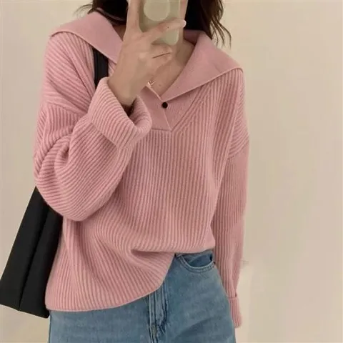 세일러 카라 루즈핏 러블리 골지 니트
