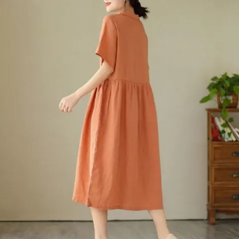 여성 여름 린넨 롱 원피스 셔츠 루즈핏 빅사이즈 카라