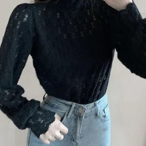 레이스블라우스 레이스 여성 블라우스 긴팔 시스루 여성블라우스 터틀넥