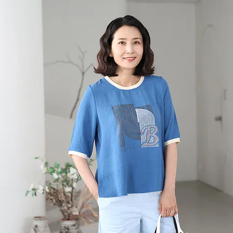 [쉬즈마담]T57525 마린 비치 그래픽 티 60대 엄마옷